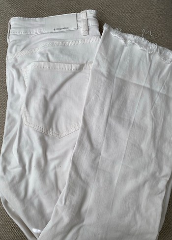 Beyaz Keten Kadın Pantolon Midi Boy
