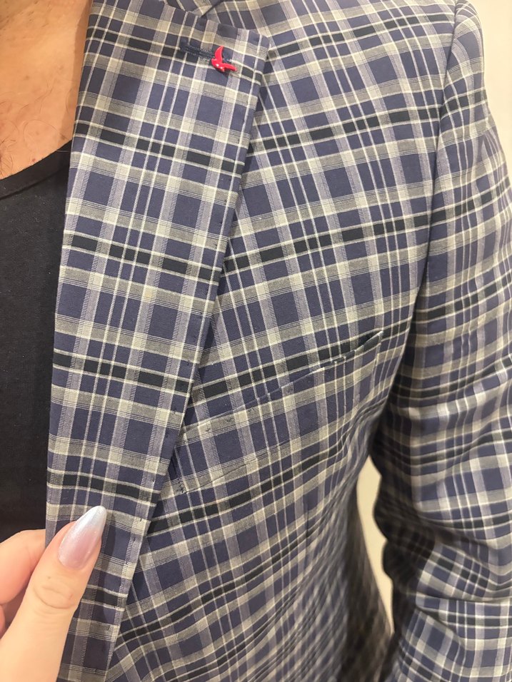 DS damat Gri Ekoseli Düğmeli Erkek Ceket - Görsel 2