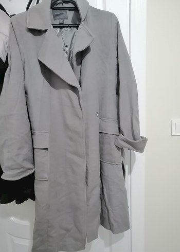 Gri Kadın Süet Kuşaklı Uzun Trençkot - Görsel 4