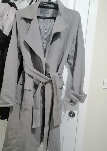 Gri Kadın Süet Kuşaklı Uzun Trençkot - Görsel 6