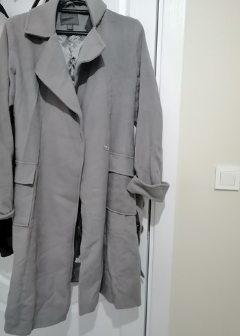 Gri Kadın Süet Kuşaklı Uzun Trençkot - Görsel 5