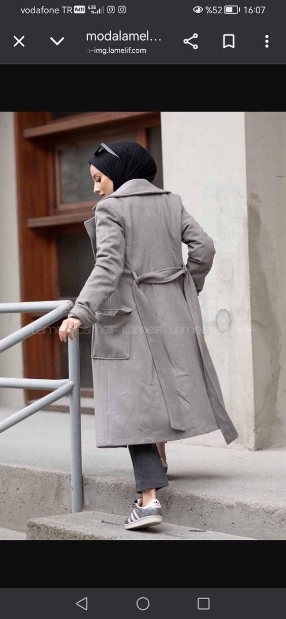 Gri Kadın Süet Kuşaklı Uzun Trençkot - Görsel 2