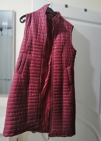 Bordo Uzun Kollarsız Fermuarlı Kadın Yelek - Görsel 3