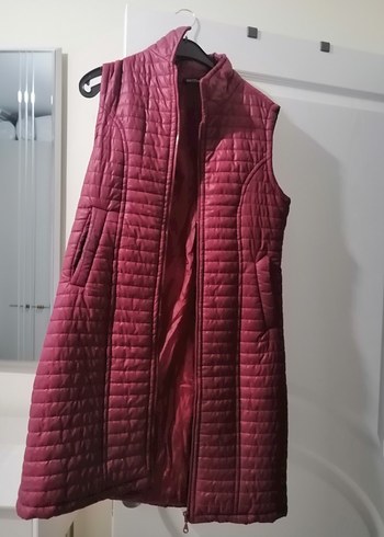 Bordo Uzun Kollarsız Fermuarlı Kadın Yelek - Görsel 2