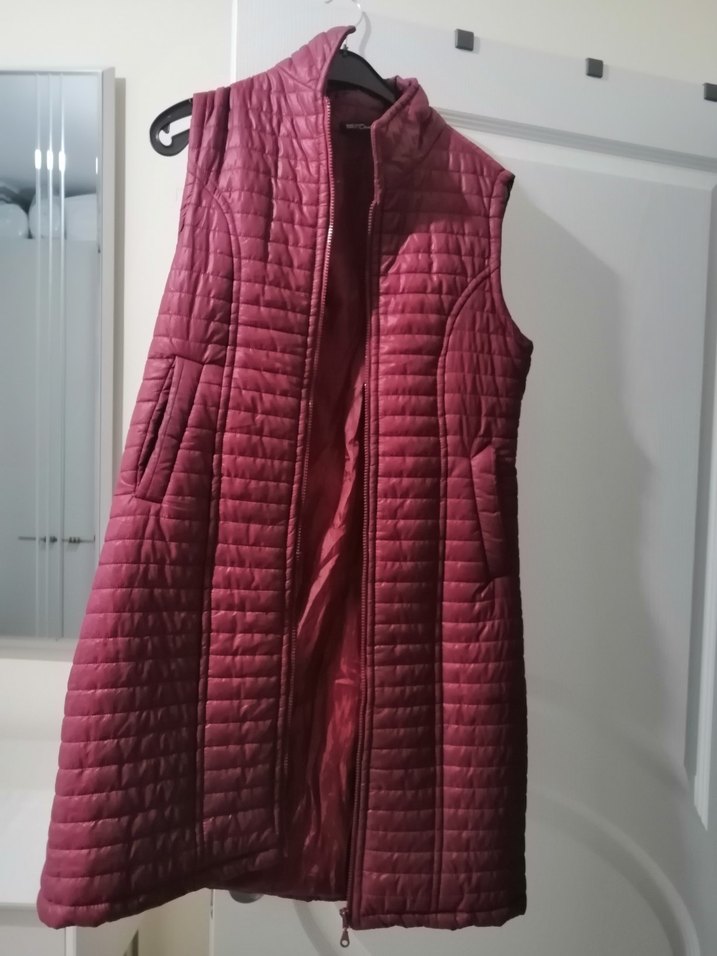 Bordo Uzun Kollarsız Fermuarlı Kadın Yelek - Görsel 3