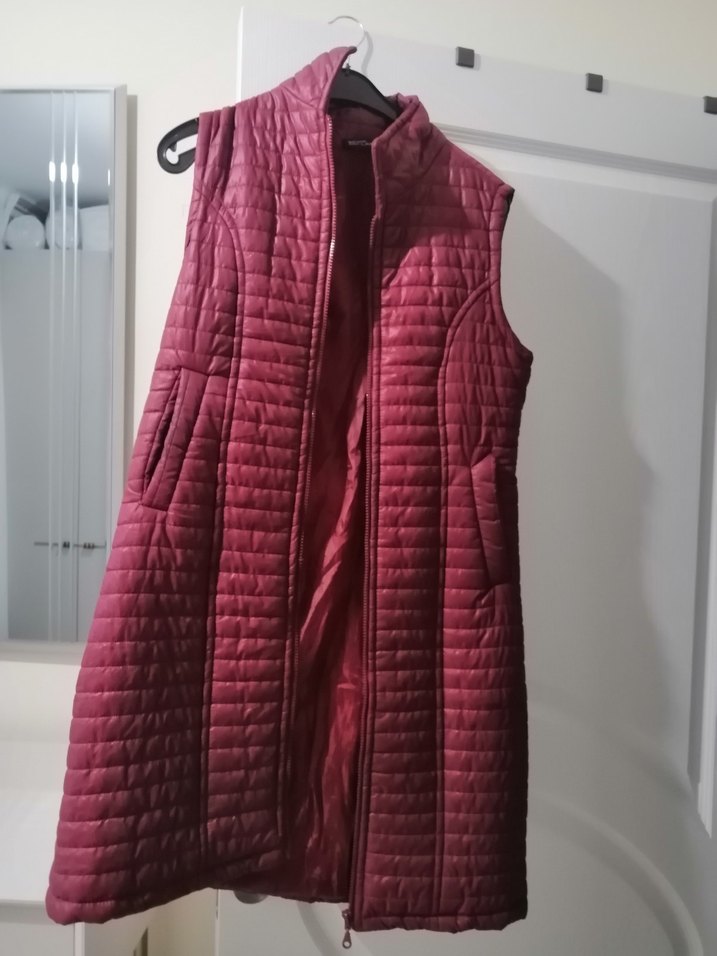 Bordo Uzun Kollarsız Fermuarlı Kadın Yelek - Görsel 2