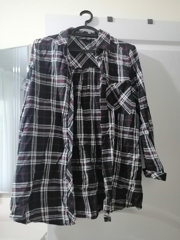 Kadın Siyah Kareli Uzun Kollu Gömlek - Görsel 2