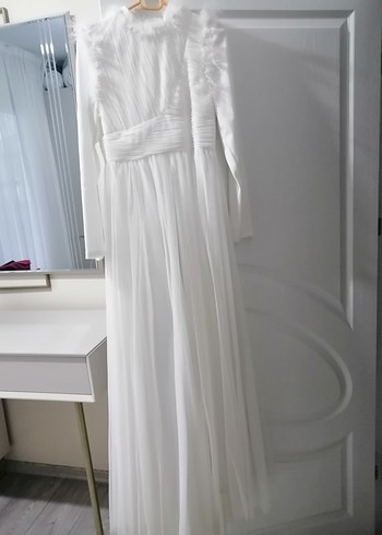 Uzun Kollu Beyaz nikah elbisesi - Görsel 2