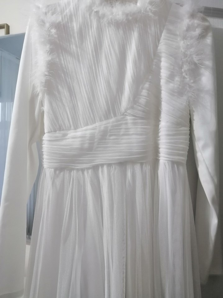 Uzun Kollu Beyaz nikah elbisesi - Görsel 3