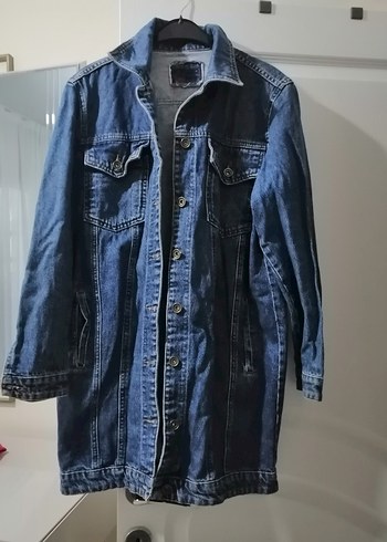 Uzun Mavi Kadın Denim Ceket - Görsel 2