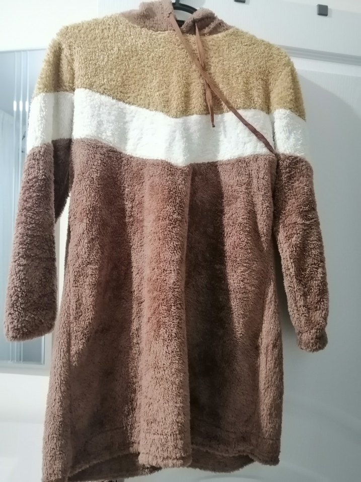 Kahverengi Uzun Kollu Kapüşonlu Kadın Sweatshirt - Görsel 2