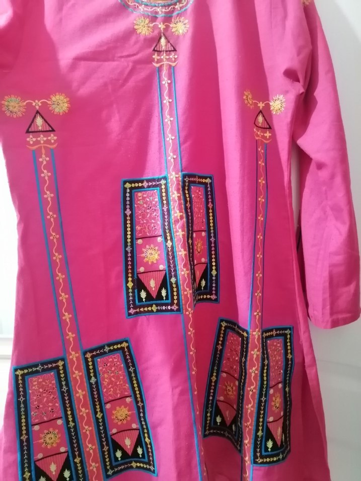 Uzun Kollu Boncuk İşlemeli Pembe Bohem Tunik ve altı takım - Görsel 2