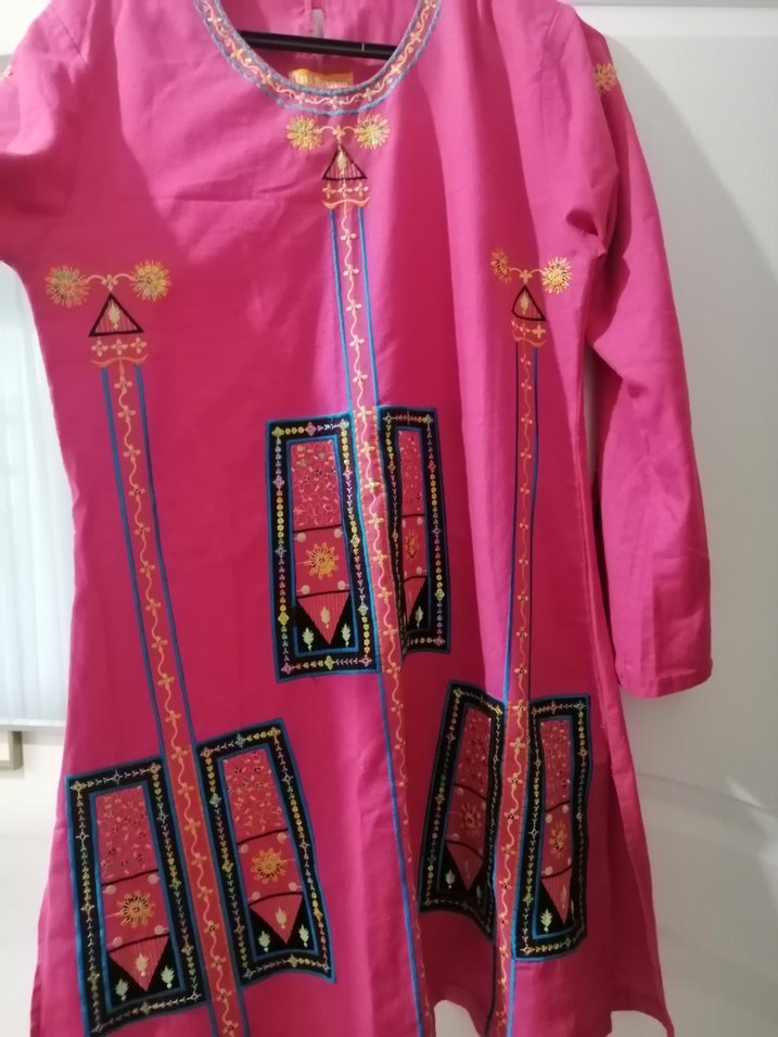 Uzun Kollu Boncuk İşlemeli Pembe Bohem Tunik ve altı takım - Görsel 3