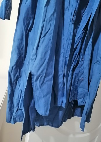 Mavi uzun kollu tesettür gömlek - Görsel 3