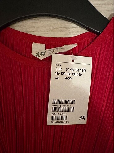 5 Yaş Beden kırmızı Renk Etiketli H&M tulum