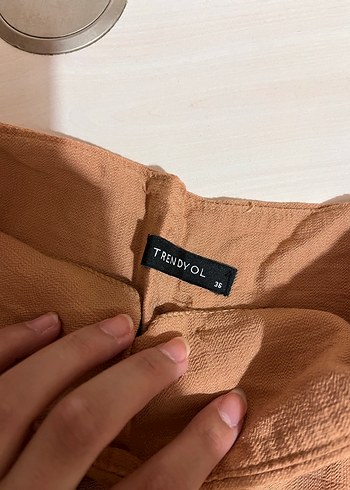 Bej Keten Kadın Mini şort etek - Görsel 2