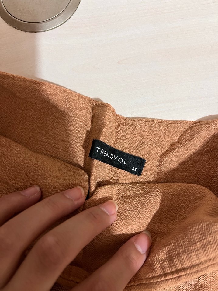 Bej Keten Kadın Mini şort etek - Görsel 2