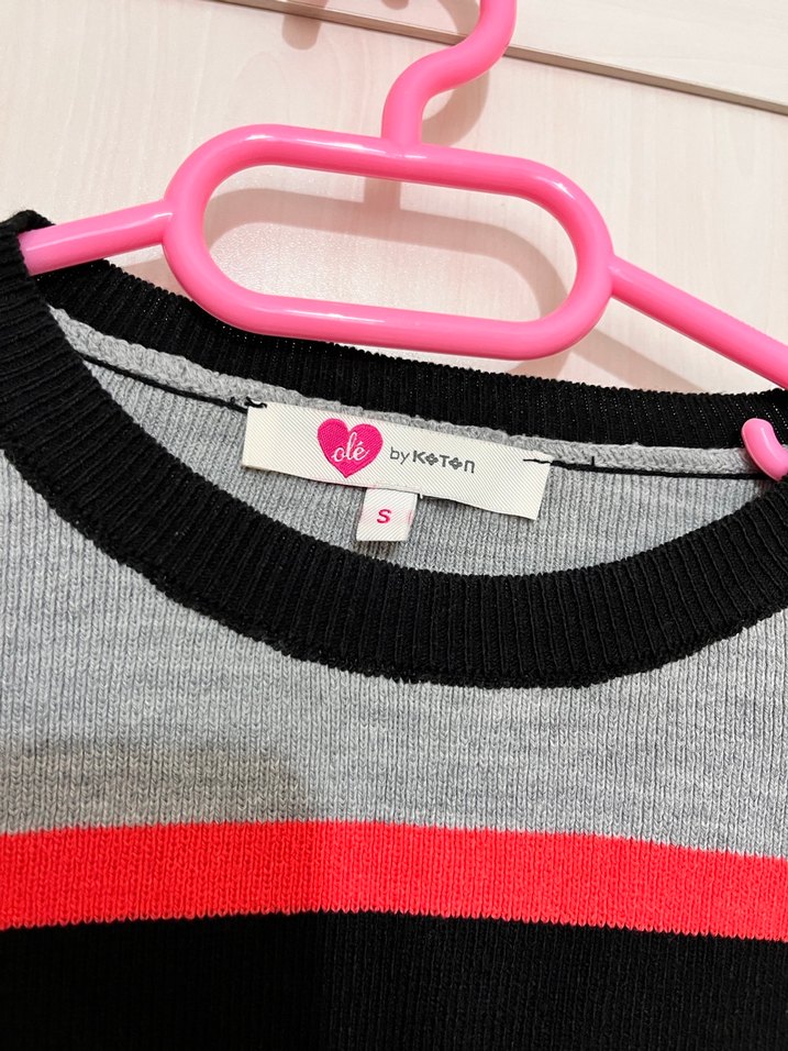 Gri Çizgili Örgü Kadın Kazak - Görsel 2