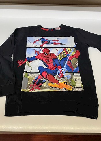 LC Waikiki Erkek Çocuk Siyah Örümcek Adam Baskılı Sweatshirt