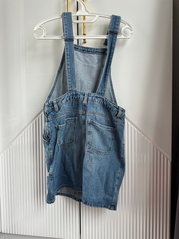 Kadın Mavi Kot Mini Tulum - Görsel 2