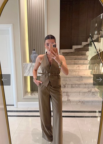 Kadın Camel Yelek Pantalon Takım