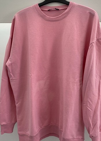 Pembe Kadın Sweatshirt, Bisiklet Yaka, Rahat Kesim