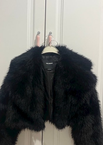 Pull and Bear Siyah Peluş Kadın Midi Kaban