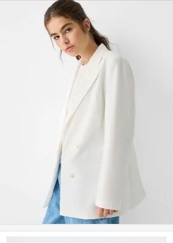 Beyaz Düğmeli Kadın Blazer Ceket - Görsel 3