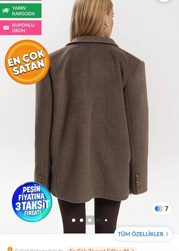 Kahverengi Düğmeli Kadın Yün Blazer Ceket - Görsel 4