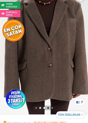 Kahverengi Düğmeli Kadın Yün Blazer Ceket - Görsel 3