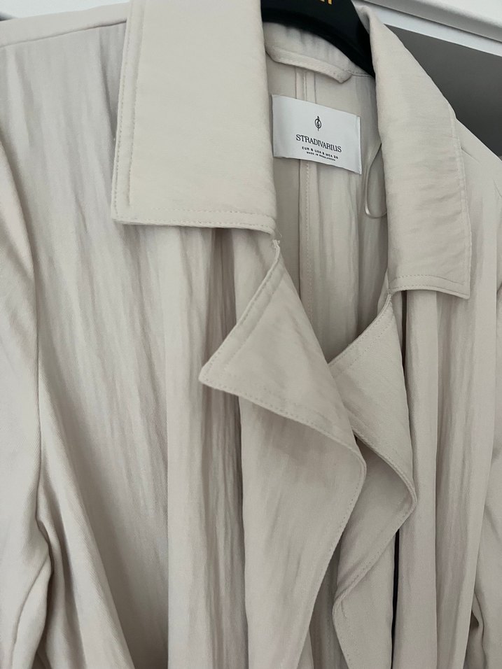 Bej Keten Uzun Kadın Trençkot - Görsel 3