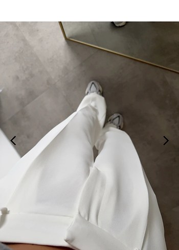 Beyaz  Kumaş Kadın Pantolon - Görsel 3