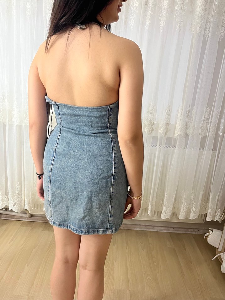 Kadın Lacivert Kot Midi Elbise - Görsel 2