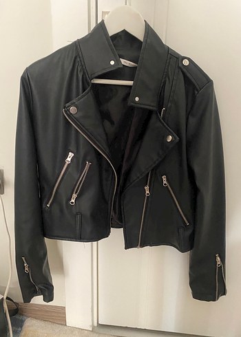 Siyah Deri Biker Ceket