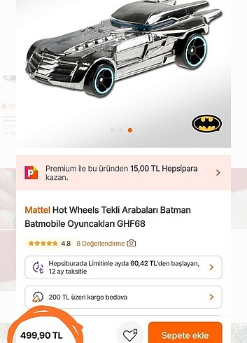 Hotwheels batmobile araba 