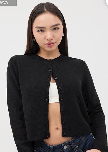 Düğmeli Siyah Kadın Yün Hırka - Görsel 2