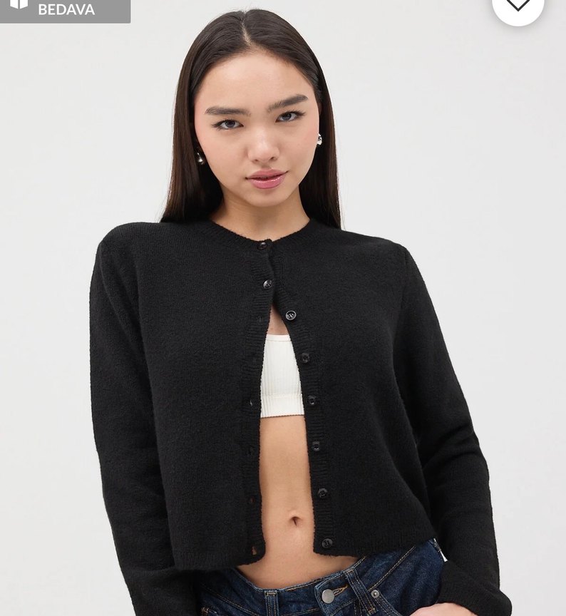 Düğmeli Siyah Kadın Yün Hırka - Görsel 2