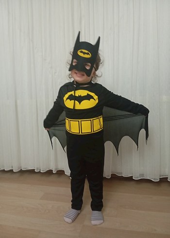 Çocuk Batman Kostümü, Koyu Gri, Kemerli