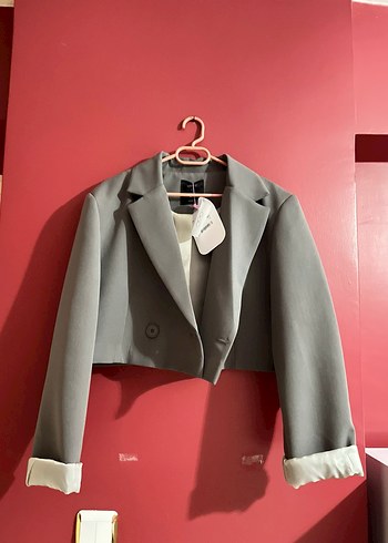 Gri Kısa Kesim Kadın Blazer Ceket - Görsel 3