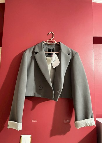 Gri Kısa Kesim Kadın Blazer Ceket - Görsel 2