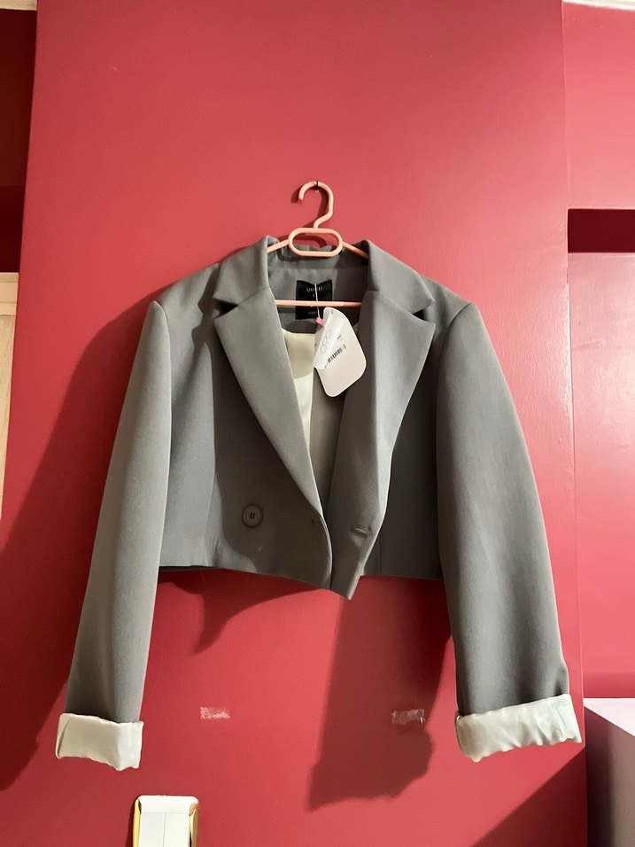 Gri Kısa Kesim Kadın Blazer Ceket - Görsel 3