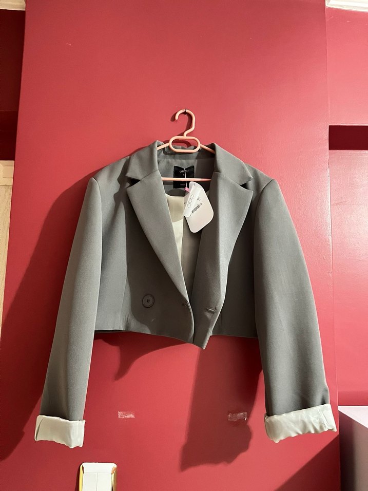 Gri Kısa Kesim Kadın Blazer Ceket - Görsel 2