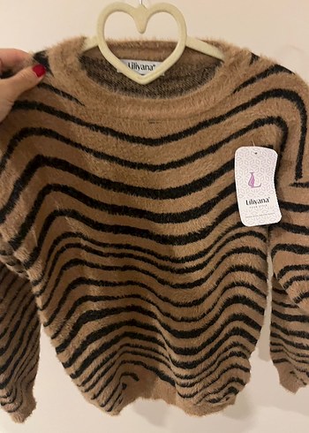 Kahverengi Zebra Desenli Kadın Triko Kazak - Görsel 2