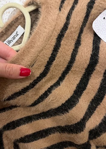 Kahverengi Zebra Desenli Kadın Triko Kazak - Görsel 3