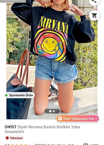 Siyah Nirvana baskılı bisiklet yaka sweatshirt 