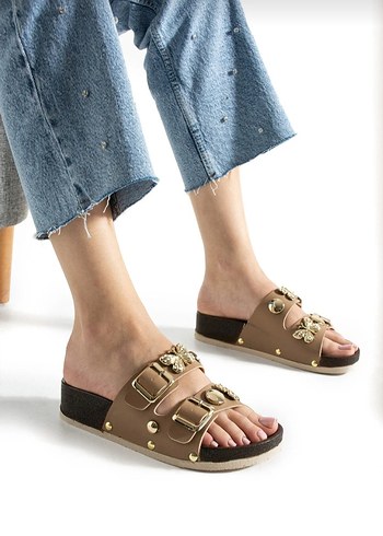 Bej Kelebekli Platform Topuklu Kadın Terlik - Görsel 4