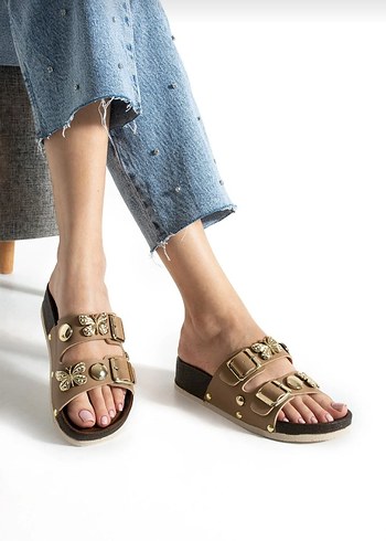 Bej Kelebekli Platform Topuklu Kadın Terlik - Görsel 3