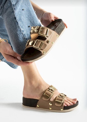 Bej Kelebekli Platform Topuklu Kadın Terlik - Görsel 5