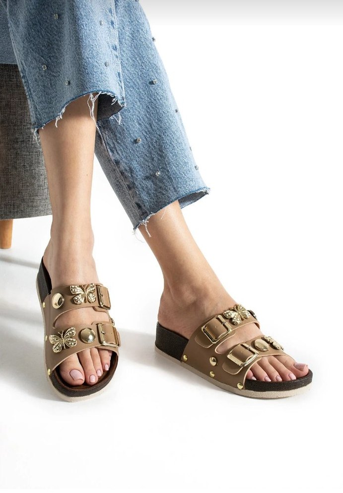 Bej Kelebekli Platform Topuklu Kadın Terlik - Görsel 3