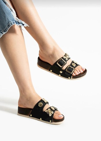 Kahverengi Yılan Desenli Tokalı Kadın Terlik - Görsel 4